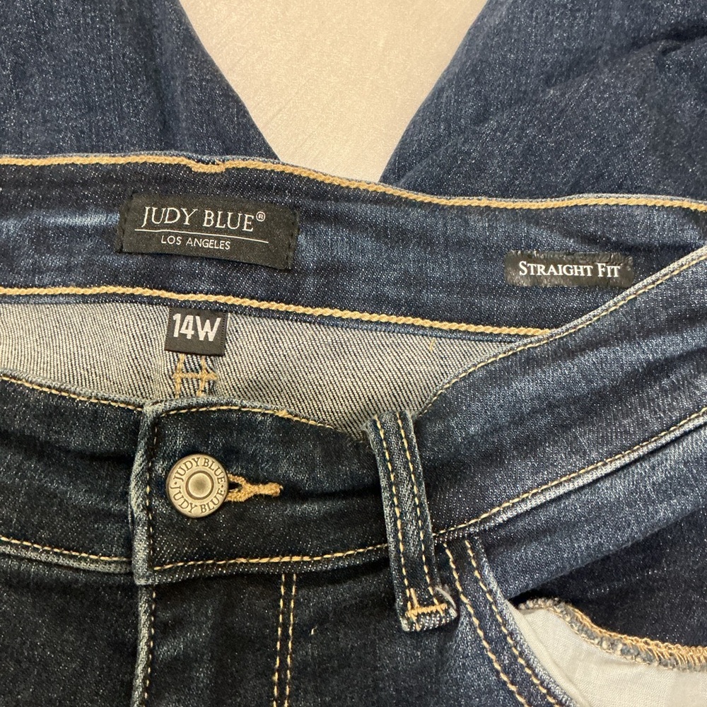 Judy Blue Dark Blue Distressed Straight Leg Jeans - Picture 6 of 7